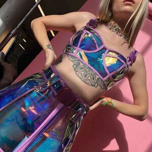 Dream Crusher Iridescent Bra Top by Club Exx – Holographic Havoc Edition M